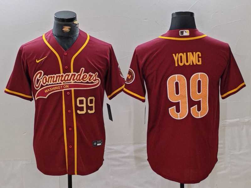 Men%27s Washington Commanders #99 Chase Young Burgundy With Patch Cool Base Stitched Baseball Jerseys